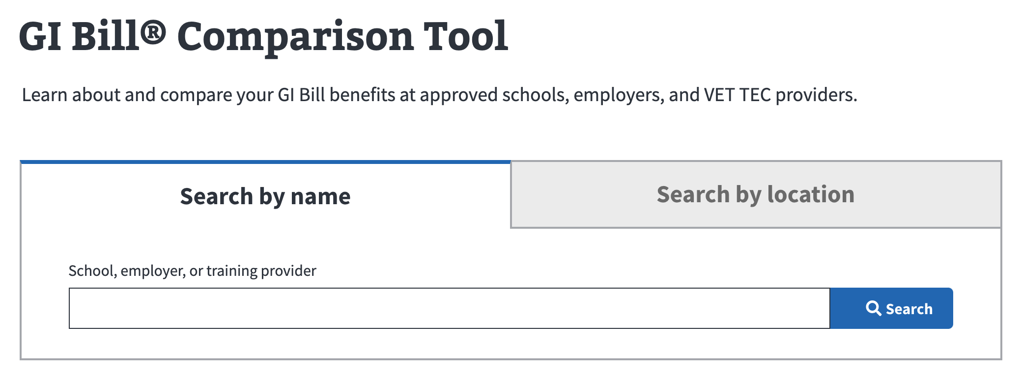 GI bill comparison tool tabs