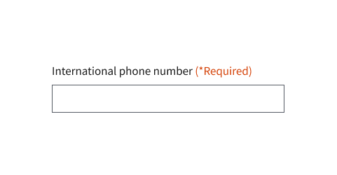 Shows the form fields used to obtain a international phone number.