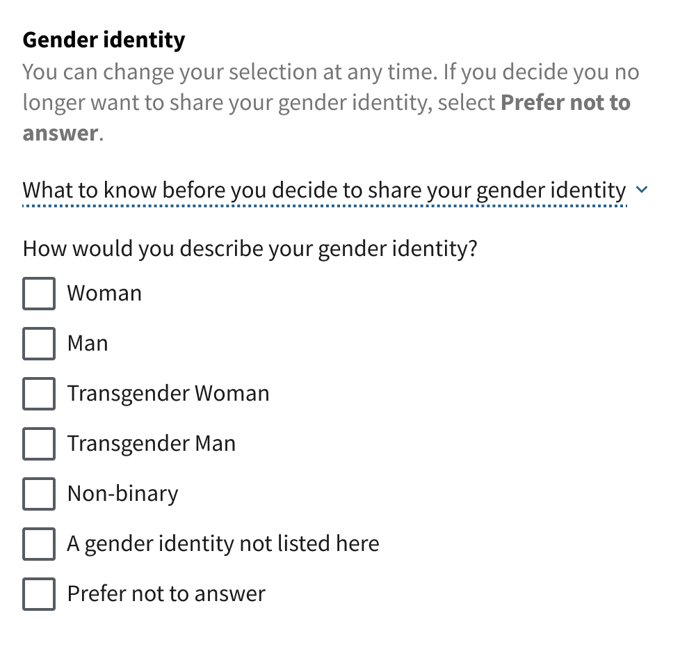 Asking for gender identity in the VA.gov Profile.