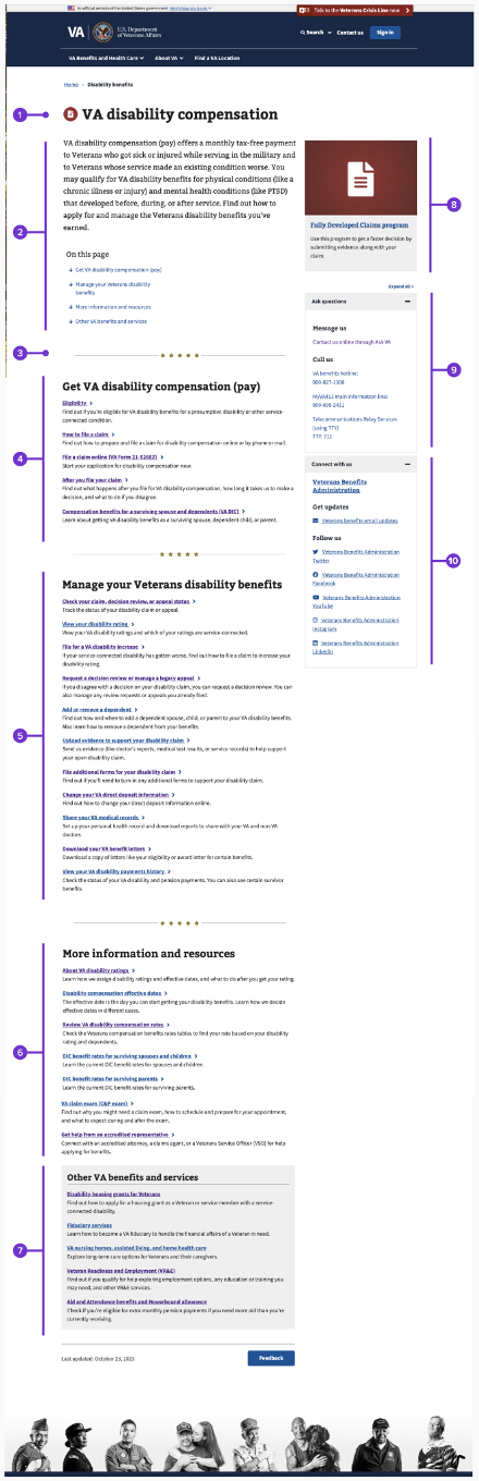 Screenshot of VA.gov disability benefits hub page