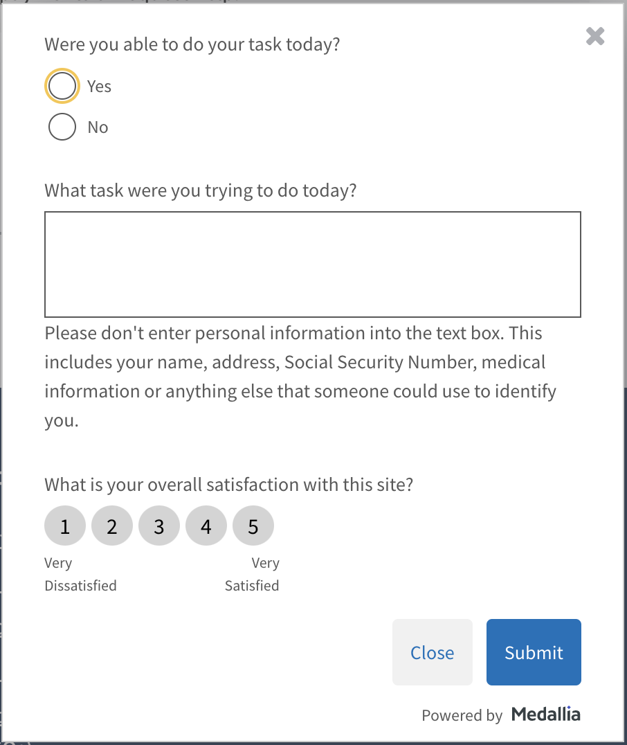 The Medallia feedback form.