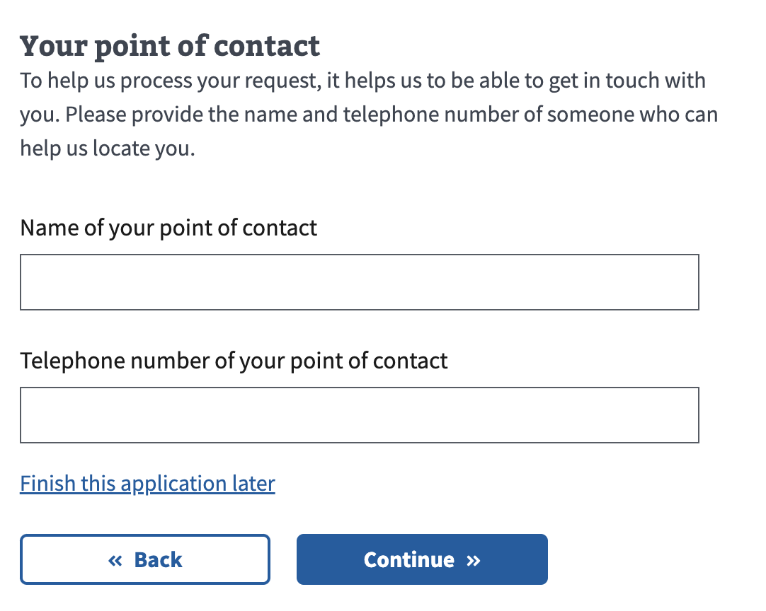 An example of asking the user for a point of contact.