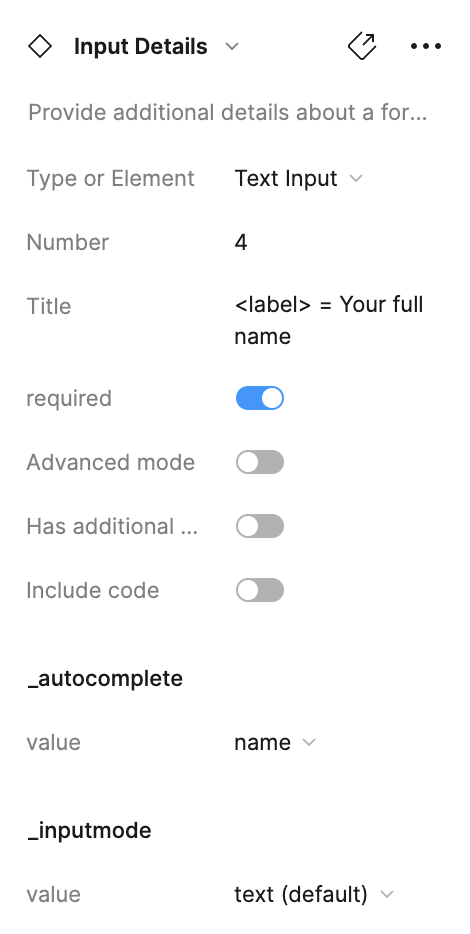 An example of an input details menu.