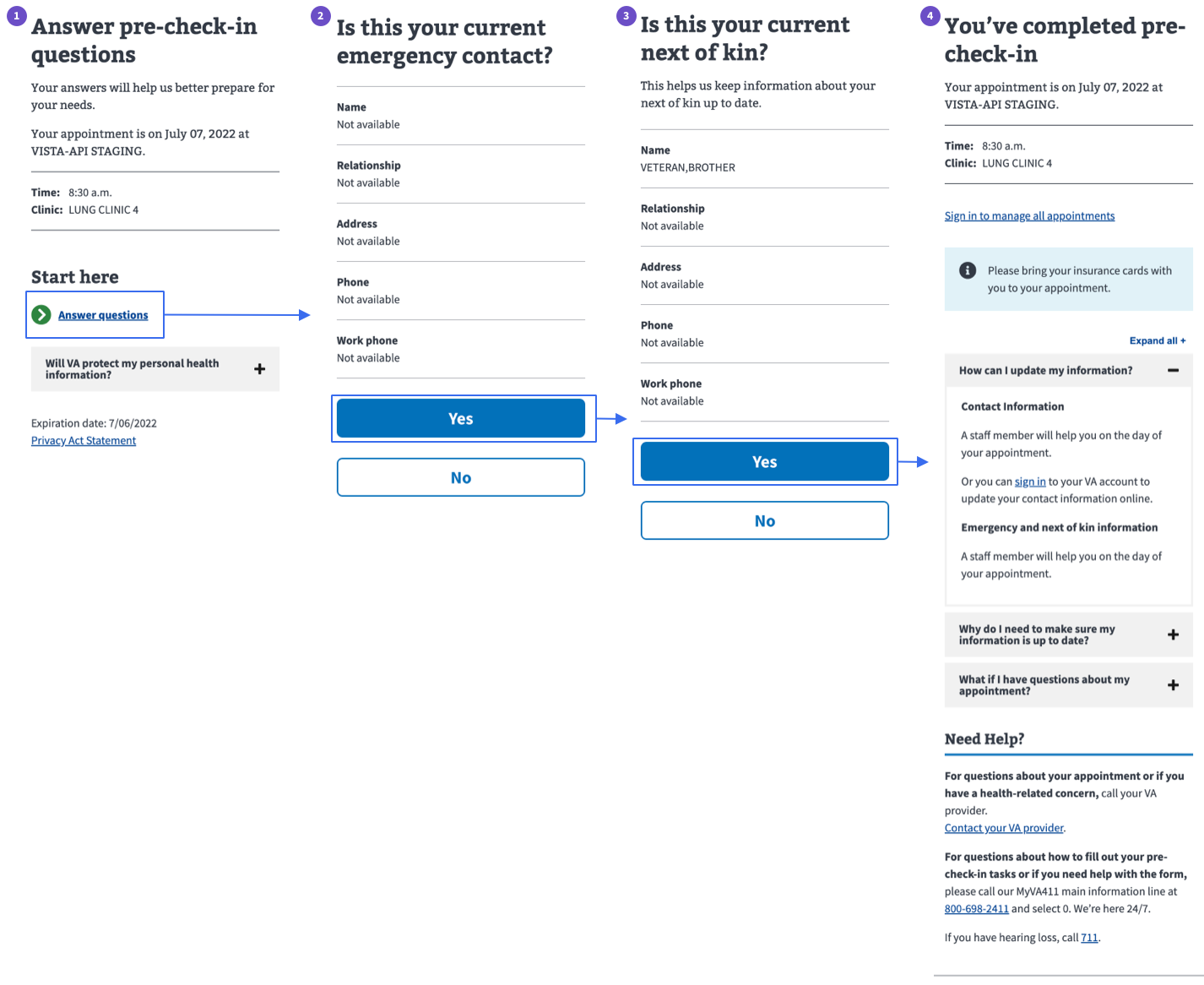 Check-in experience sub-task example.