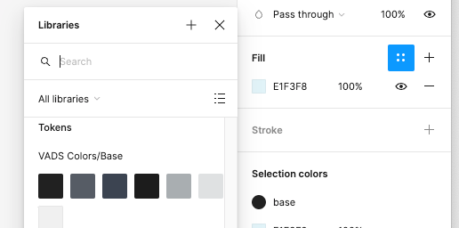 VADS color token panel in Figma.