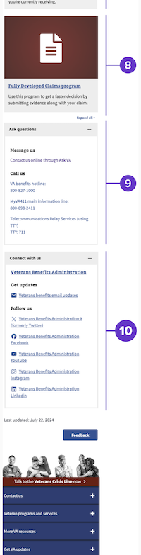 Right rail/bottom section of mobile view of VA.gov disability benefits hub page