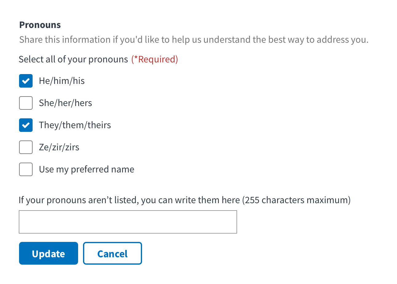 Asking for pronouns in the VA.gov Profile.