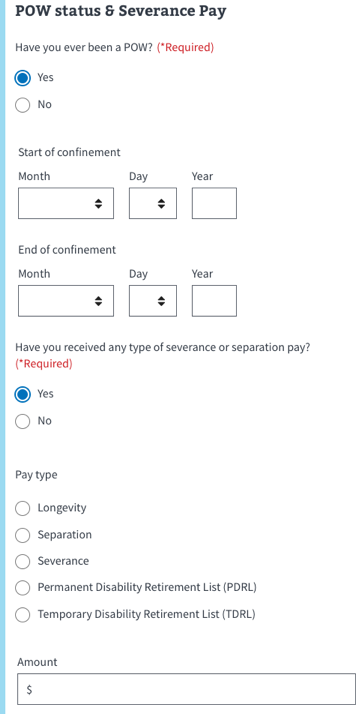 prisoner of war and severance pay