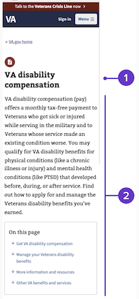 Introduction section of mobile view of VA.gov disability benefits hub page