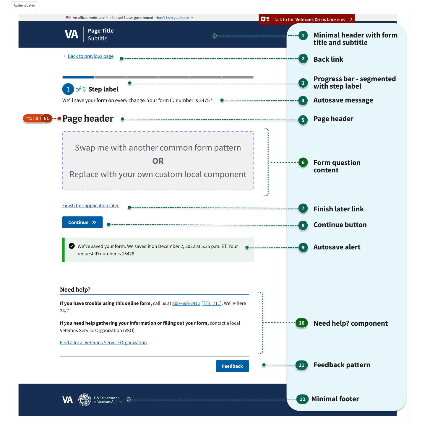 An example of a form step page for authenticated users.