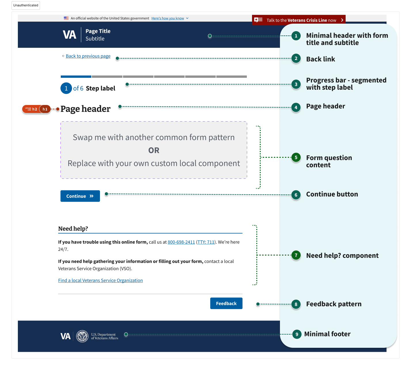 An example of a form step page for unauthenticated users.