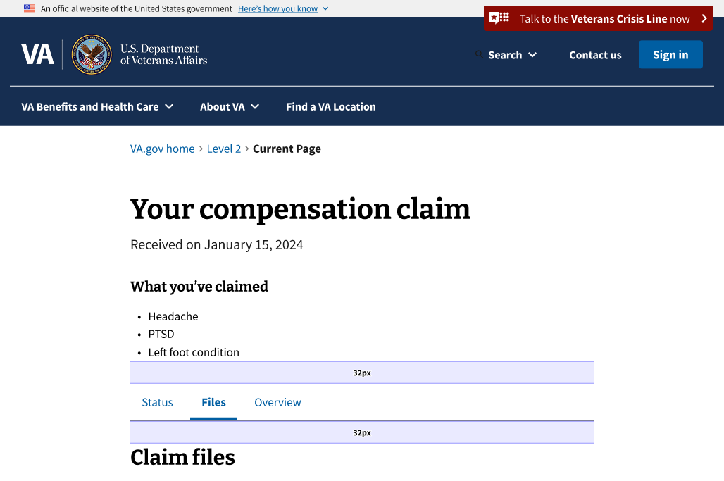 Desktop view: 32px margin being shown above and below the tabs.